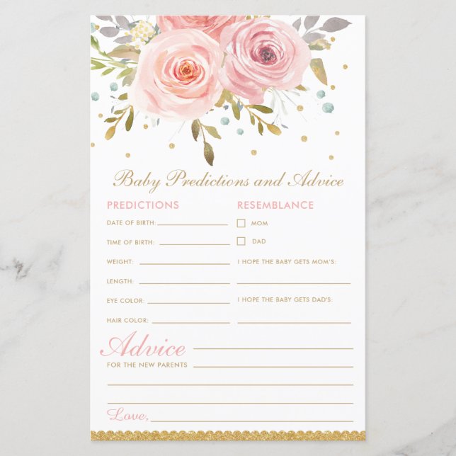 Papier Prédictions et conseils pour bébé floral rose pâle (Devant)