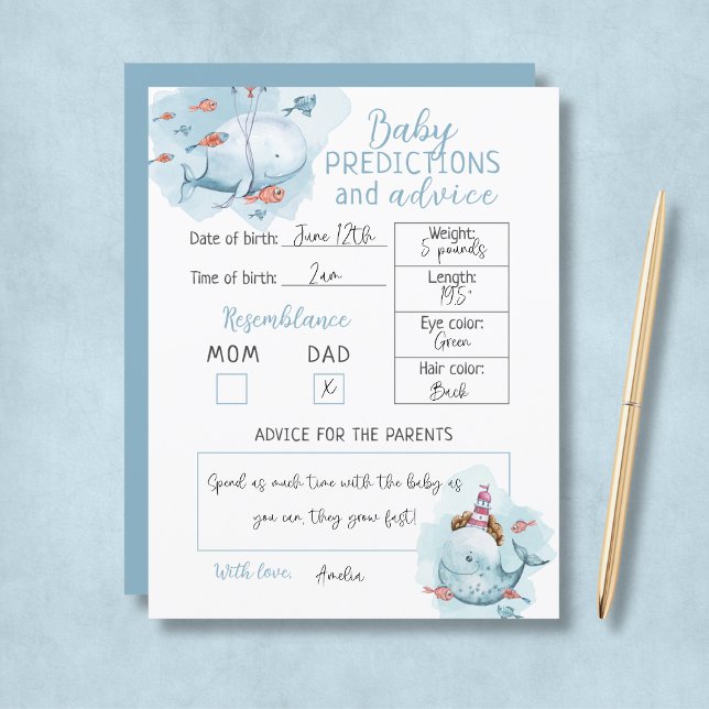 Papier Prédictions et conseils pour bébé pour une Baby Sh (Budget Whale Baby Shower Baby Predictions & Advice
)
