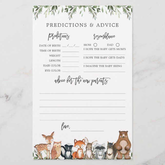 Papier Prédictions et conseils sur le Baby shower des boi (Devant)