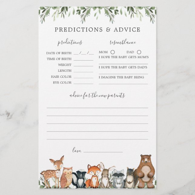 Papier Prédictions et conseils sur le Baby shower des boi (Devant)