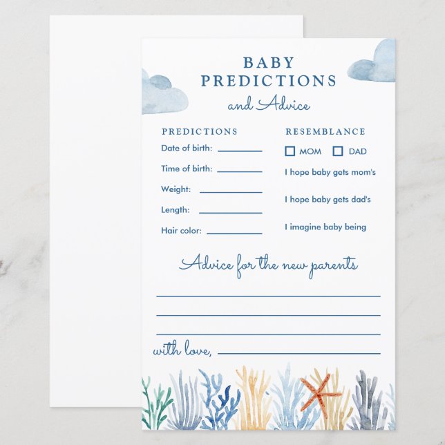 Papier Prédictions et conseils sur le Baby shower nautiqu (Devant / Derrière)