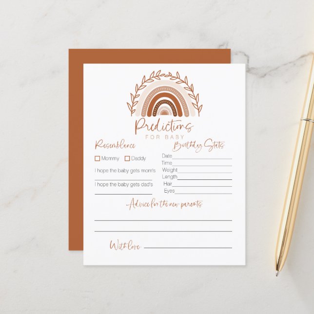 Papier Prédictions pour Baby Card, Boho Rainbow Game (Devant/Arrière en situation)