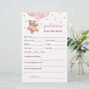 Papier Prédictions pour bébé pour le Baby shower Teddy Be