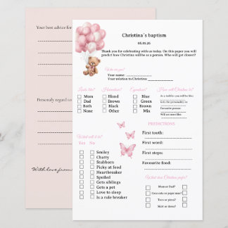 Papier Prédictions roses et jeu de conseils pour baptême