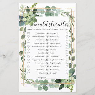 Papier Préférerait-elle jeu de baby shower vert or