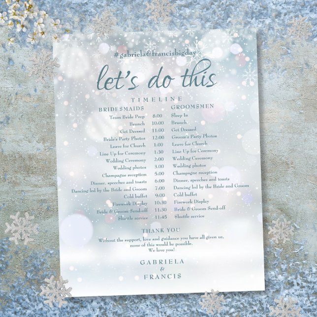 Papier Premier Snowflakes Horaire des mariages hivernaux (First Snowflakes Winter Wedding Schedule Timeline)
