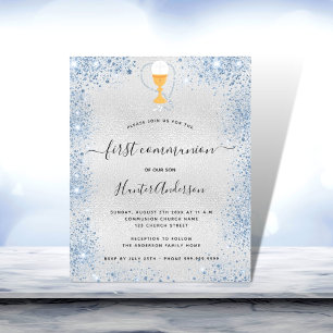 Papier Première communion argent bleu garçon invitation