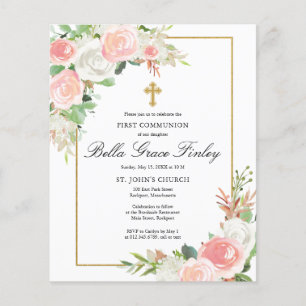 Papier Première communion florale rose budget
