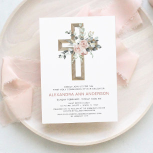Papier Première Communion Gold Cross Blush rose Floral