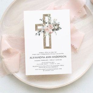 Papier Première Communion Gold Cross Blush rose Floral