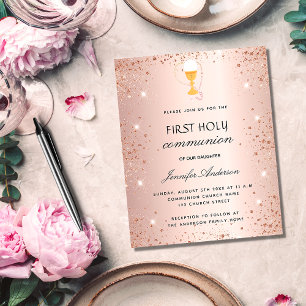 Papier Première communion rose d'or budget invitation