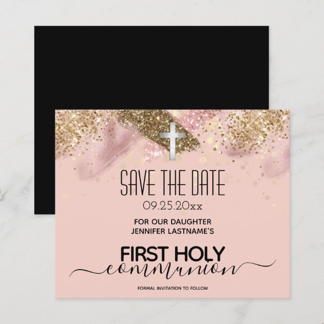 Papier Première communion rose Sauvez la date Budget (Devant / Derrière)