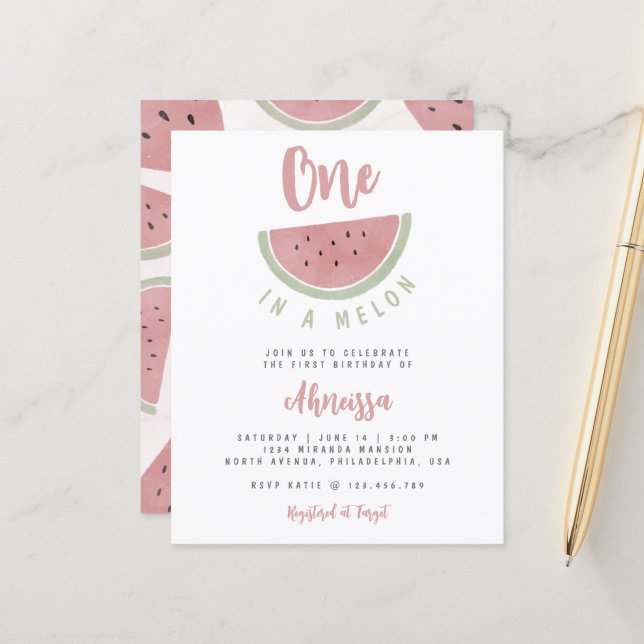 Papier Première fête de la pastèque Budget One in A Melon (Devant/Arrière en situation)