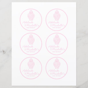 Papier Préppy Pink Ginger Jar Monogram Cupcake Toppers
