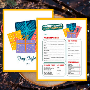 Papier Présente le questionnaire secret de jeu de Noël Pè