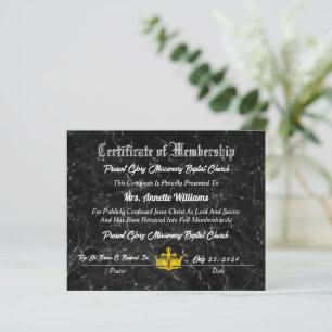 Papier Présenter le certificat de l'église baptiste de gl