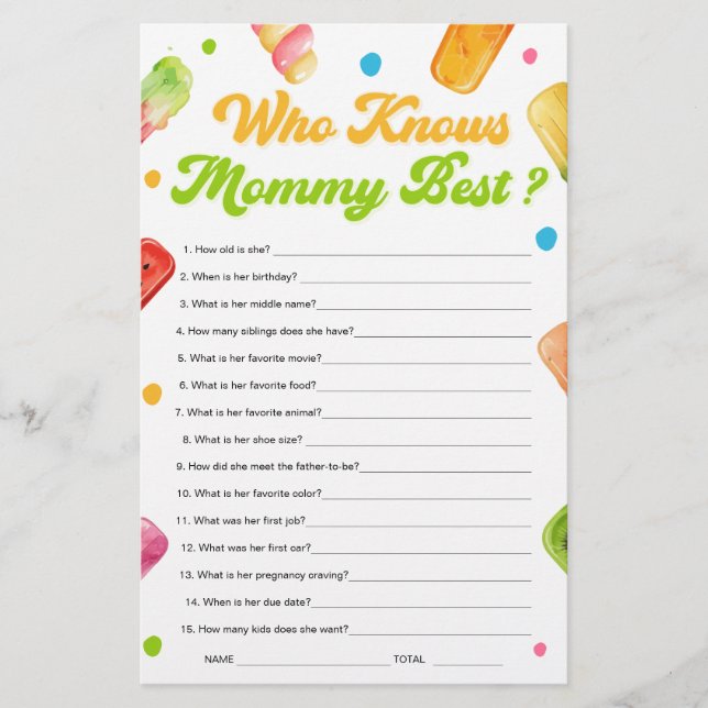 Papier Prêt à pop Baby shower qui connaît maman meilleur  (Devant)