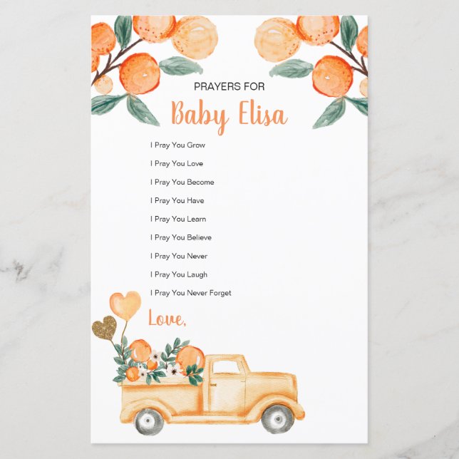 Papier Prières Citrus orange Truck pour Baby Game (Devant)
