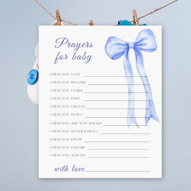 Papier prières de bébé de douche de bébé à ruban bleu  (Créateur téléchargé)