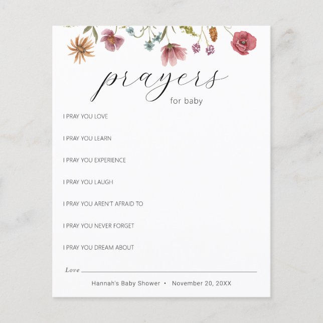 Papier Prières fleurs sauvages en fleurs pour bébé (Devant)