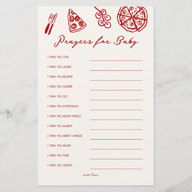 Papier Prières Pour Les Jeux De Baby shower De Pizza Bébé (Devant)