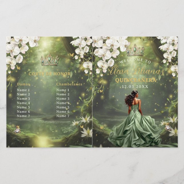 Papier Princess and Frog Sage Green Quinceanera Program (Devant)