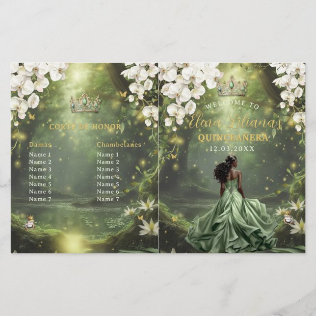 Papier Princess and Frog Sage Green Quinceanera Program (Devant)