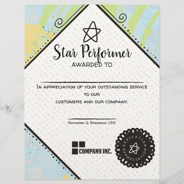Papier prix d'appréciation des employés les plus performa (Devant)