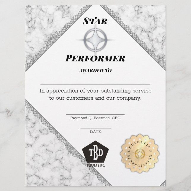 Papier Prix d'appréciation des employés les plus performa (Devant)