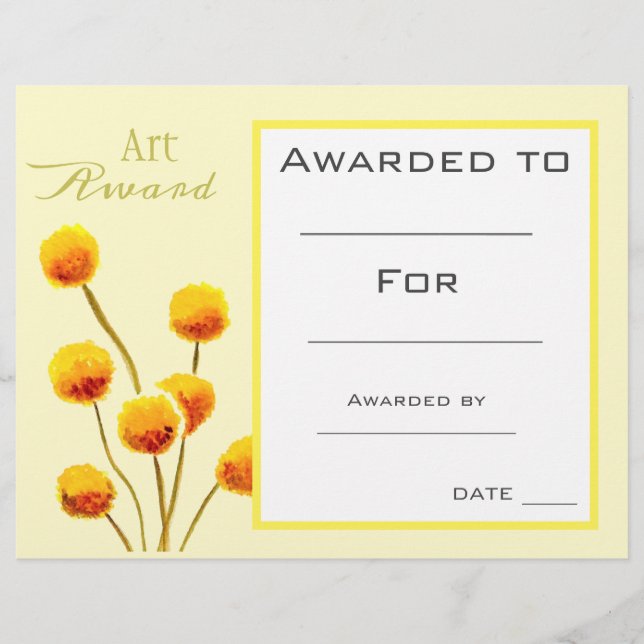Papier Prix d'art de la classe fleurs jaunes aquarelle (Devant)