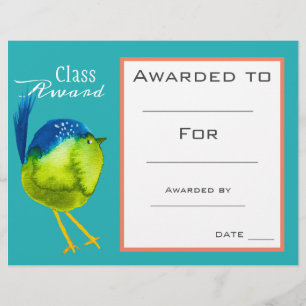 Papier Prix de classe Certificat pour enfants d'oiseaux m