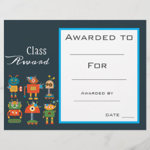 Papier Prix de classe Robots mignons certificat pour enfa