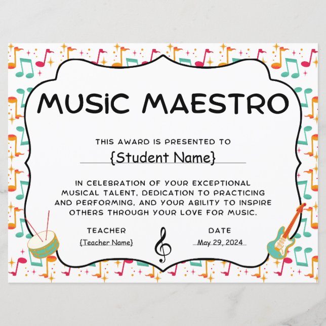 Papier Prix de la reconnaissance étudiante de Music Maest (Devant)