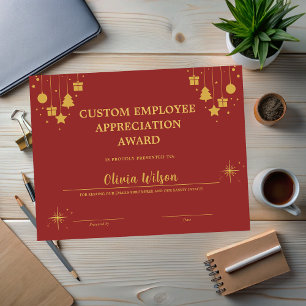 Papier Prix de l'employé de jour férié customisé Red Busi
