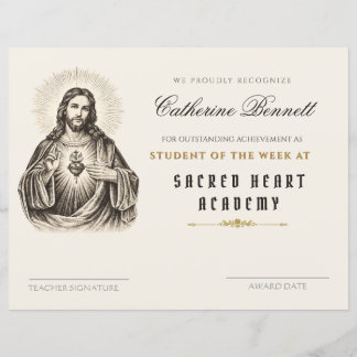 Papier Prix de l'étudiant au Sacré-Cœur catholique tradit