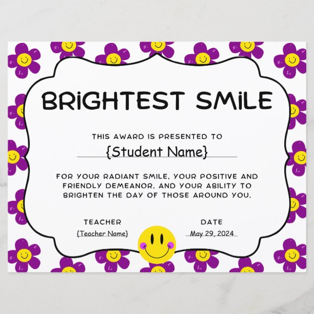 Papier Prix de reconnaissance des étudiants de sourire br (Devant)