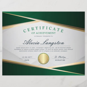 Papier Prix du certificat d'excellence Green & Gold