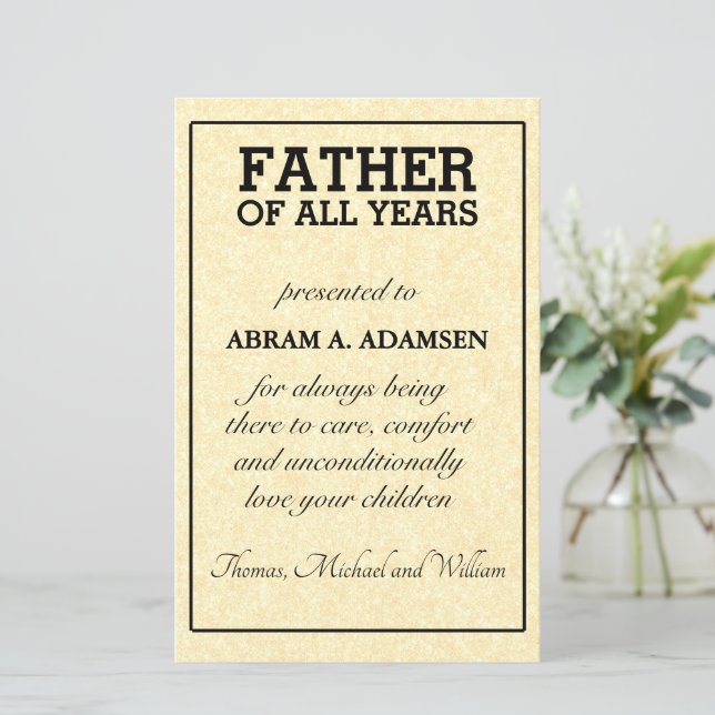 Papier Prix du Père de toutes les années (Debout devant)