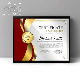 Papier Prix Red & Gold du certificat d'excellence