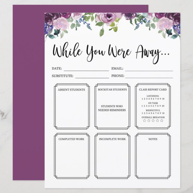 Papier Professeur De Substitut Floral Pendant Que Vous Ét (Devant / Derrière)