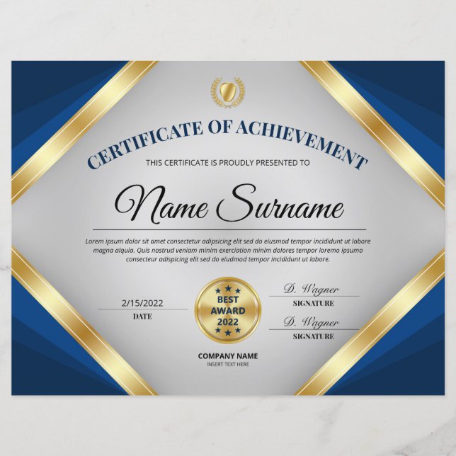 Papier Professional Certificate Award of Achievement (Devant)