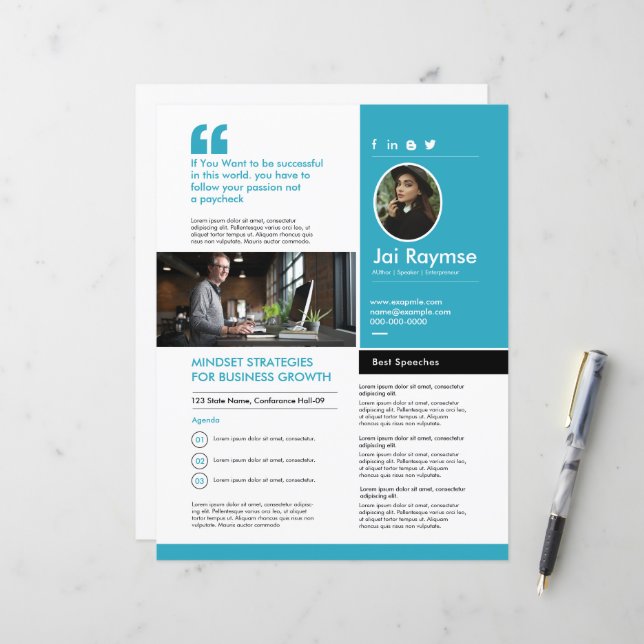 Papier Professional Speaker One Sheet Template (Devant/Arrière en situation)