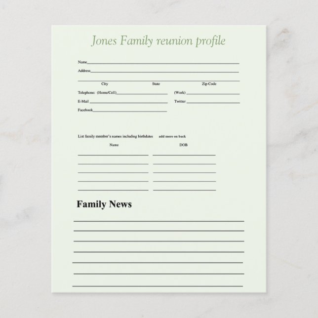 Papier Profil familial de thème de verdure personnalisé (Devant)