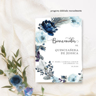 Papier Programa de Quinceañera Azul con Flores