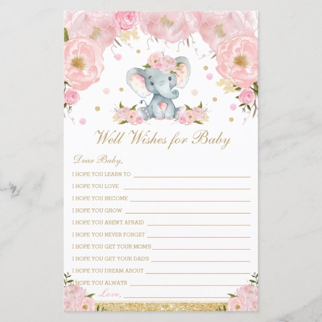 Papier Puits d'éléphant floral pour le Baby shower (Devant)