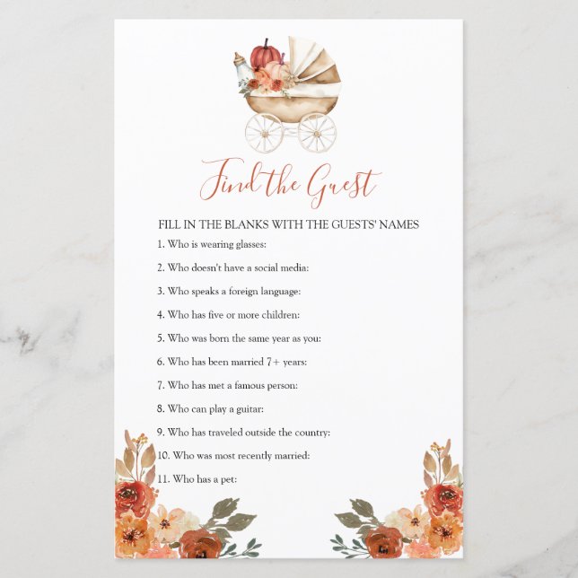 Papier Pumpkin Stroller Floral Baby Shower Find The Guest (Devant)