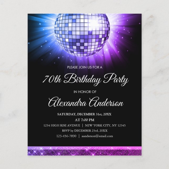Papier Purple 70th Birthday Party 70's Disco Ball (Devant)
