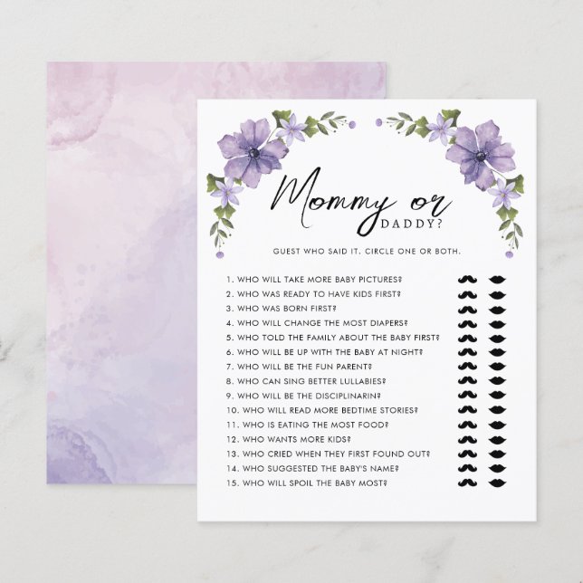 Papier Purple A Little Fleur sauvage Maman ou papa Jeu (Devant / Derrière)