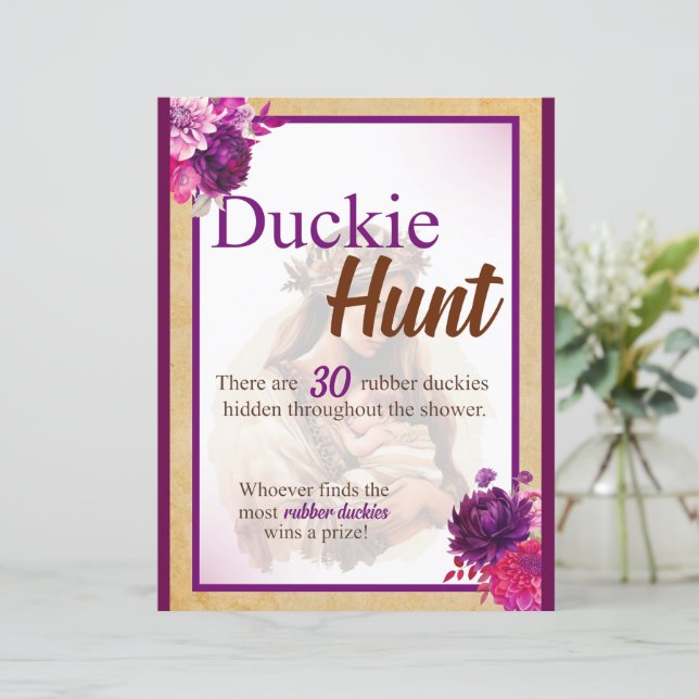 Papier Purple Boho Baby shower Chasse au canard Jeu (Debout devant)