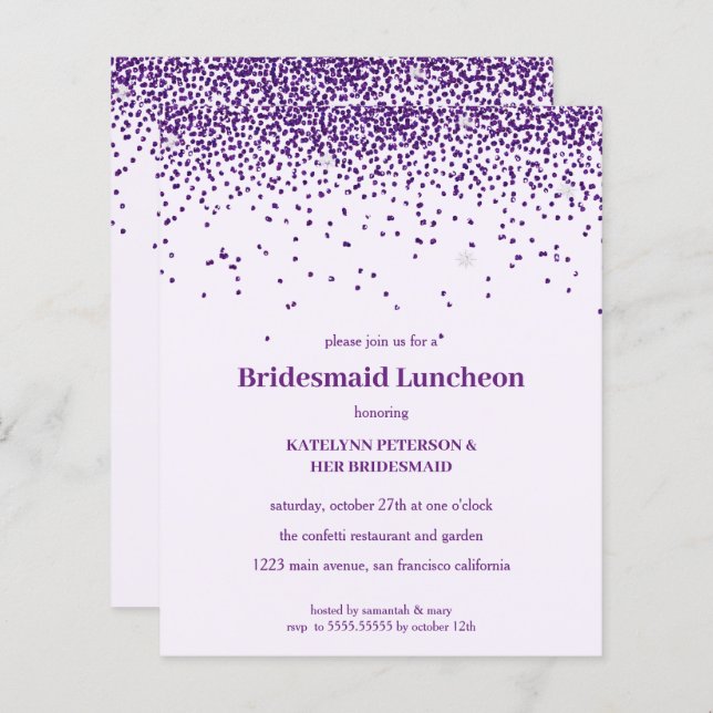 Papier Purple Confetti Mariage de déjeuner (Devant / Derrière)